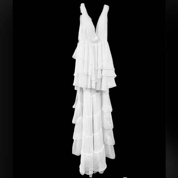 Ieena for Mac Duggal High Low Tiered Gown with Built in Body Suit Size 0 - Picture 5 of 8